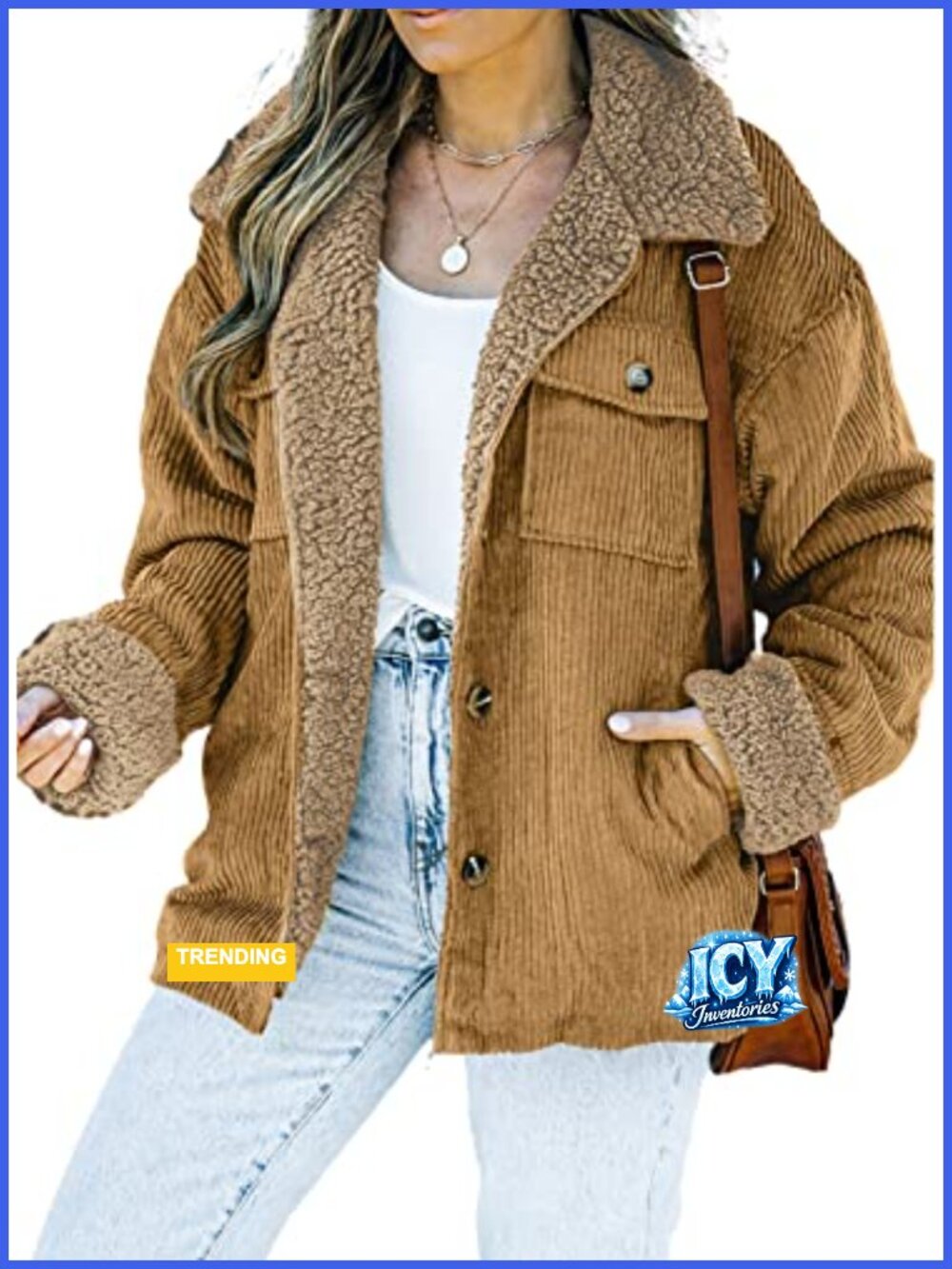 Corduroy Sherpa Lined Jacket Fleece Winter Casual Coat